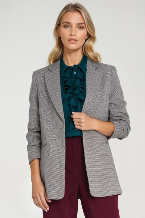 Marynarka damska z zakładkami na rękawach w pepitkę