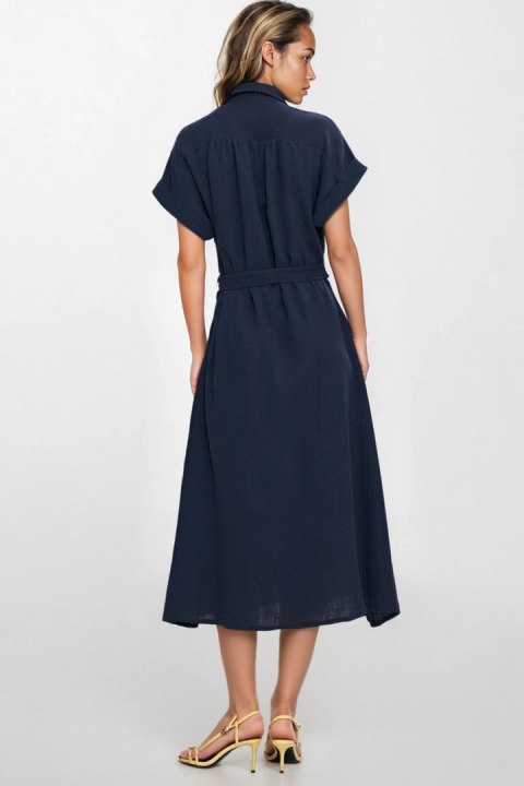 Sukienka Bawełniana muślinowa sukienka koszulowa S269 Navy - Nife