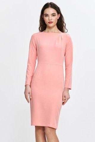 Sukienka z asymetryczną zakładką przy dekolcie S265 Łosoś - Nife