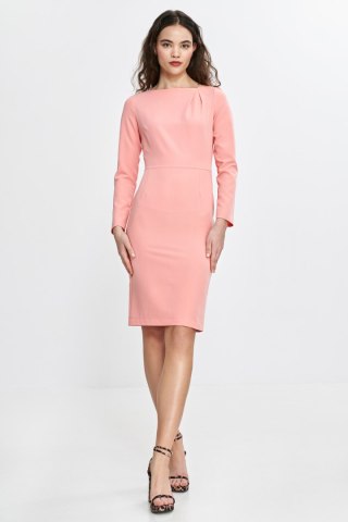 Sukienka z asymetryczną zakładką przy dekolcie S265 Łosoś - Nife