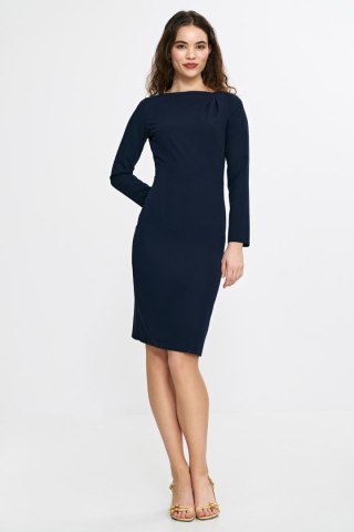 Sukienka z asymetryczną zakładką przy dekolcie S265 Navy - Nife