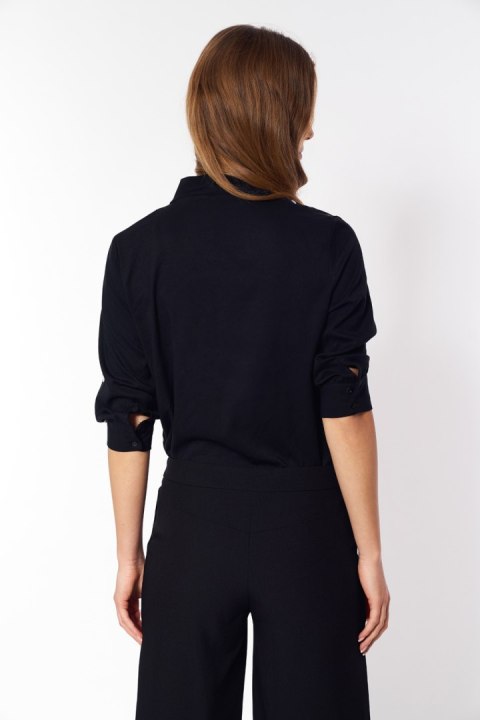 Subtelna bluzka z wiązaniem B181 Black/Grochy - Nife