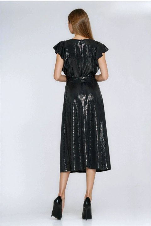 Sukienka Błyszcząca sukienka z falbanami na ramionach S288 Black - Nife