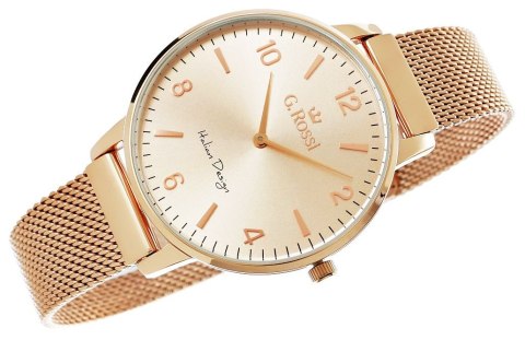 Zegarek Damski G.Rossi 12177B6-3D3 Różowe Złoto Mesh + BOX