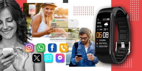 Smartwatch GIEWONT GW200-1 Czarno-Czerwony (2 Paski)