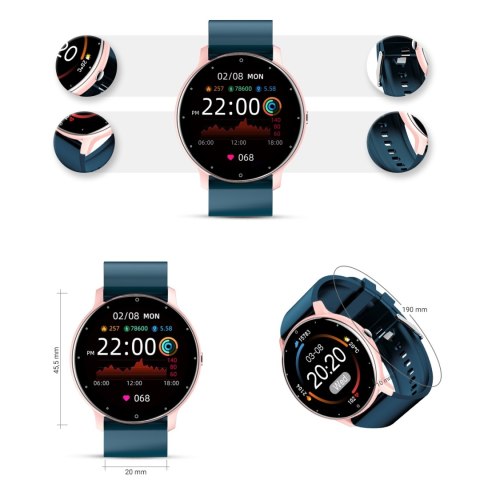 Smartwatch Damski Gravity GT1-4 Różowe Złoto/Niebieski