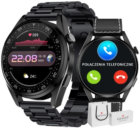 Smartwatch GIEWONT Vertex GW450-2 Czarny + Skórzany Pasek