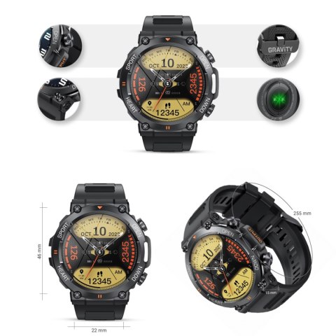 Smartwatch Gravity GT7-1 PRO - Czarny, silikonowy pasek