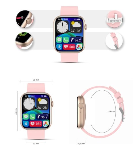 Smartwatch Damski Gravity GT3-1 Różowe Złoto - Różowy