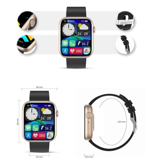 Smartwatch Damski Gravity GT3-2 Różowe Złoto - Czarny