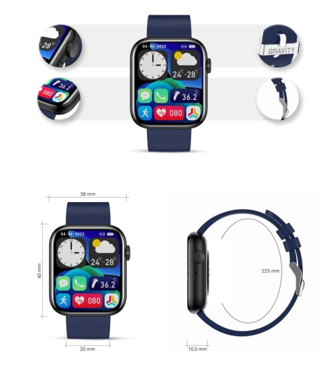 Smartwatch Damski Gravity GT3-5 Czarno-Niebieski