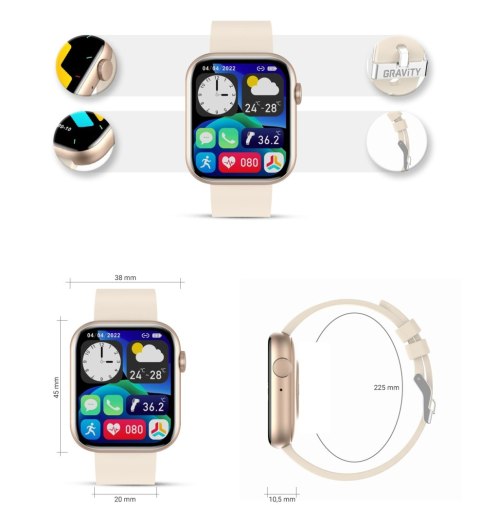Smartwatch Damski Gravity GT3-6 Różowe Złoto-Ecru