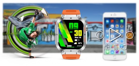 Smartwatch Gravity GT6-4 - Srebrny z pomarańczowym paskiem