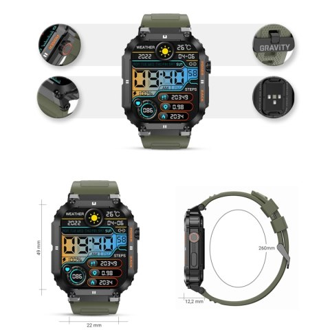 Smartwatch Gravity GT6-6 Czarny z zielonym paskiem