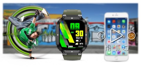 Smartwatch Gravity GT6-6 Czarny z zielonym paskiem