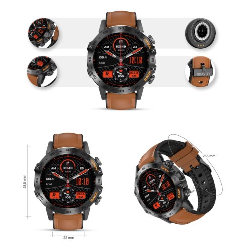 Smartwatch Gravity GT9-7 Czarny z brązowym paskiem