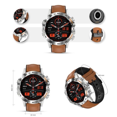 Smartwatch Gravity GT9-8 Srebrny z brązowym paskiem