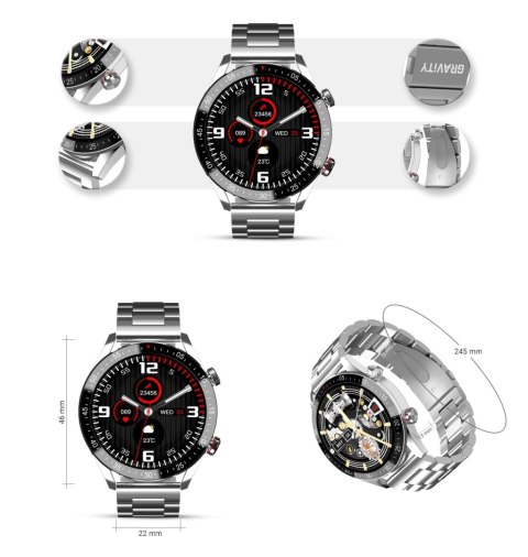 Smartwatch Męski Gravity GT4-3 Srebrna Bransoleta