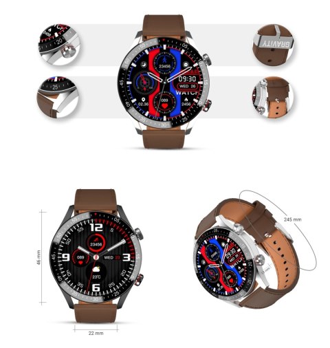 Smartwatch Męski Gravity GT4-7 Srebrny z Brązowym Paskiem