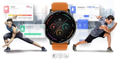 Smartwatch Gravity GT1-2 PRO - Czarny i Pomarańczowy Pasek