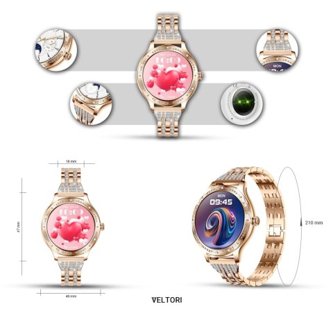 Smartwatch Damski VELTORI VT350-1 Złota Bransoleta z Cyrkoniami