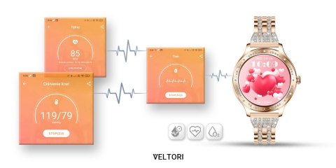 Smartwatch Damski VELTORI VT350-1 Złota Bransoleta z Cyrkoniami