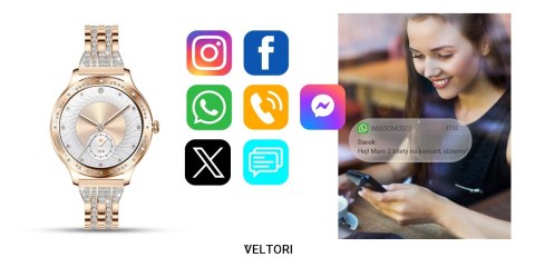 Smartwatch Damski VELTORI VT350-1 Złota Bransoleta z Cyrkoniami