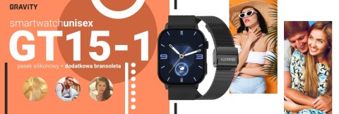 Smartwatch Gravity GT15-1 Czarny - Zestaw z bransoletą mesh