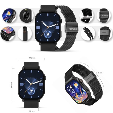 Smartwatch Gravity GT15-1 Czarny - Zestaw z bransoletą mesh