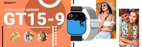 Smartwatch Gravity GT15-9 Czarny + Srebrna Bransoleta Mesh