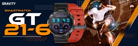 Smartwatch Gravity GT21-6 z paskiem czarnym i czerwonym