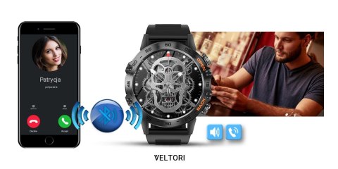 Smartwatch Veltori VT120-1 IPS 1,39" - Czarny Silikonowy Pasek