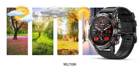Smartwatch Veltori VT120-1 IPS 1,39" - Czarny Silikonowy Pasek