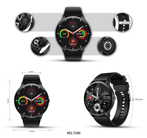 Smartwatch Veltori VT160-1 z Ekranem 1,53 cala - Czarny