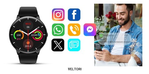Smartwatch Veltori VT160-1 z Ekranem 1,53 cala - Czarny