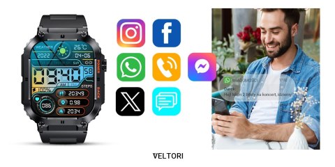 Smartwatch Veltori VT200-1 z Dużym Ekranem 1,96 cala
