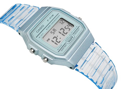 Zegarek Casio F-91WS-2DF Niebieski Przeźroczysty + BOX