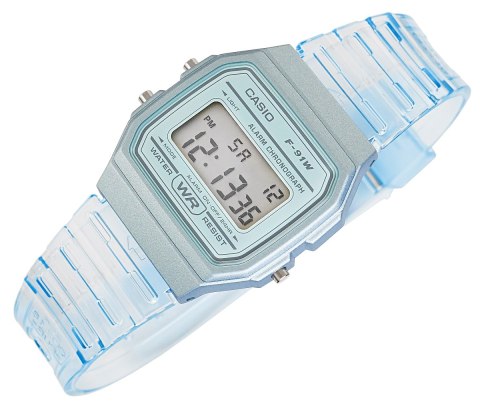 Zegarek Casio F-91WS-2DF Niebieski Przeźroczysty + BOX