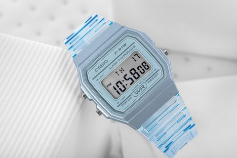 Zegarek Casio F-91WS-2DF Niebieski Przeźroczysty + BOX