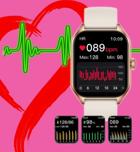 Smartwatch Damski Rubicon RNCF03-5 Różowe Złoto + Pasek