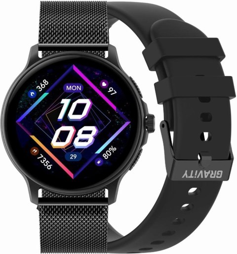 Smartwatch damski Gravity GT12-1 - czarny z bransoletą i paskiem