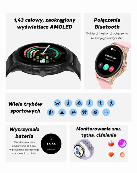 Smartwatch damski Gravity GT12-3 - różowe złoto i pudrowy róż