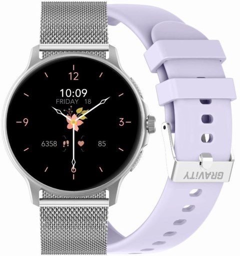 Smartwatch Damski Gravity GT12-6 Fioletowy ze Srebrną Bransoletą