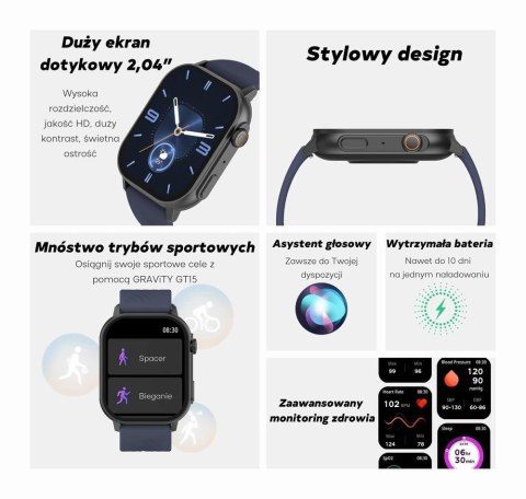 Smartwatch Damski Gravity GT15-12 Granatowy + Bransoleta Mesh