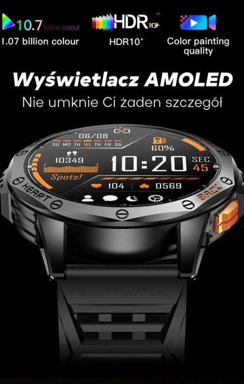 Smartwatch Gravity GT24-2 GPS AMOLED (Czarny + Biały Pasek)