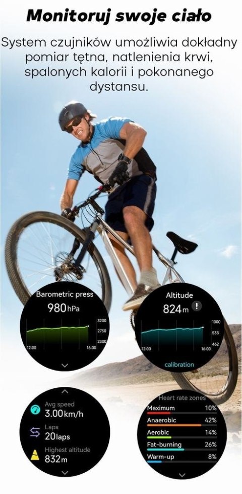 Smartwatch Gravity GT24-2 GPS AMOLED (Czarny + Biały Pasek)