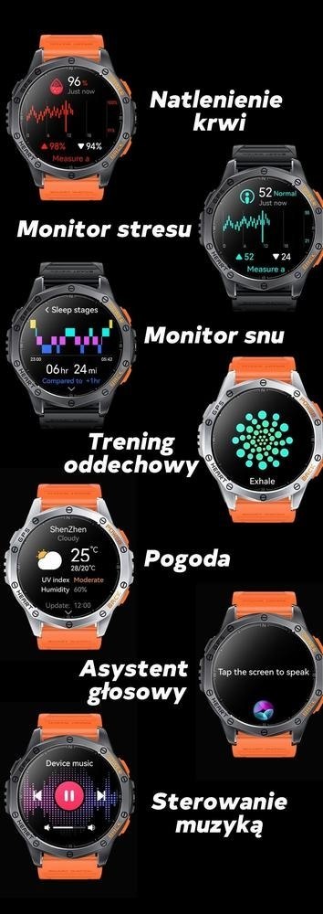 Smartwatch Gravity GT24-2 GPS AMOLED (Czarny + Biały Pasek)