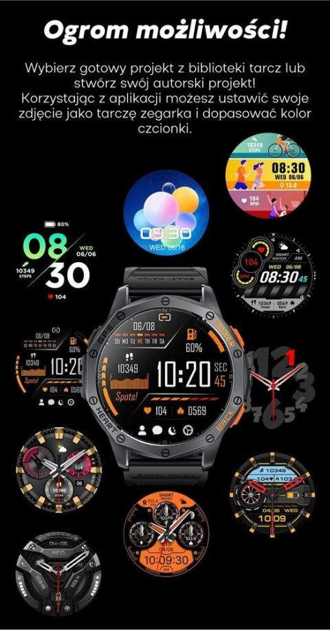Smartwatch Gravity GT24-2 GPS AMOLED (Czarny + Biały Pasek)