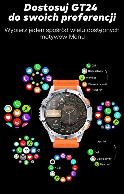 Smartwatch Gravity GT24-2 GPS AMOLED (Czarny + Biały Pasek)