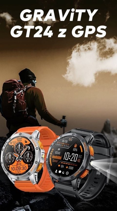 Smartwatch Gravity GT24-2 GPS AMOLED (Czarny + Biały Pasek)